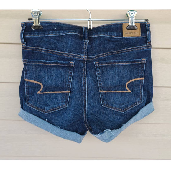 AE American Eagle Hi-Rise Shortie Shorts Size 6 Dark Wash - Picture 2 of 6